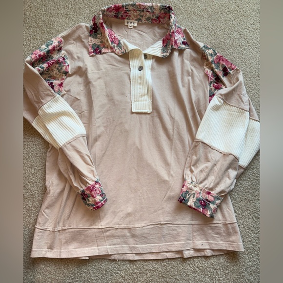 POL Floral Patchwork Long Sleeve Shirt - Picture 1 of 3